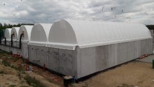 Zadaszenie kompostowni membranowej na konstrukcji żelbetowej